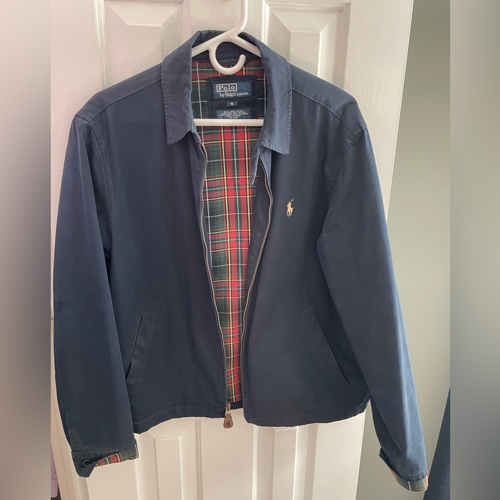 Navy Polo by Ralph Lauren jacket sz M pattern lining and beige accent